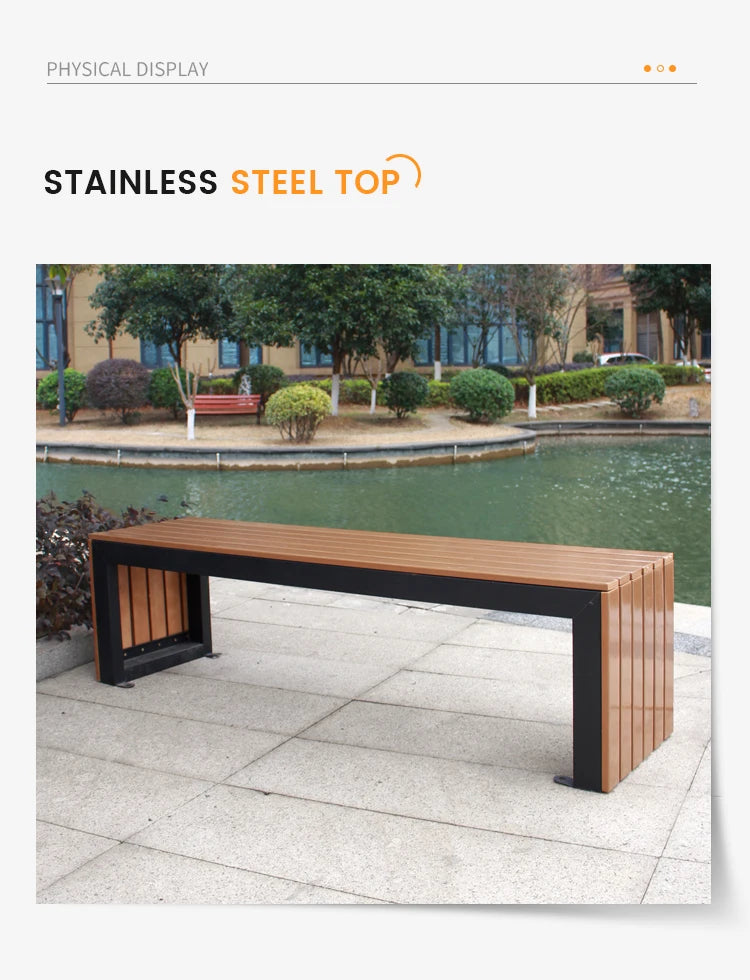Modern Urban Furniture Garden Bench Stainless Steel Bench Park Seating Wooden Garden Outdoor Patio Stainless Steel Benches