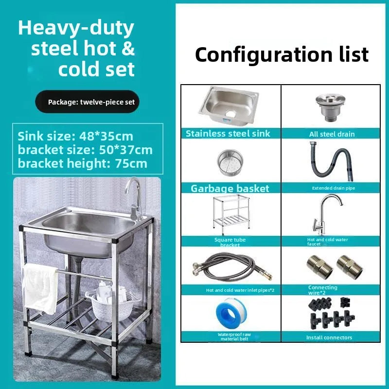 Kitchen Stainless Steel Sink Single Bowl Stand Thickened Basin Outdoor Dishwashing Basin Kitchen Sink Dishwashing Sink