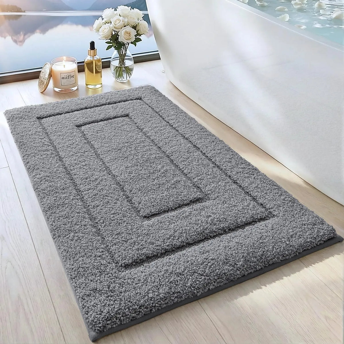 Bathroom Rug, Non Slip Washable Bath Mat for Shower Floor, Absorbent Soft Bathmat with TPR Backing, Quick Dry Microfiber Carpet