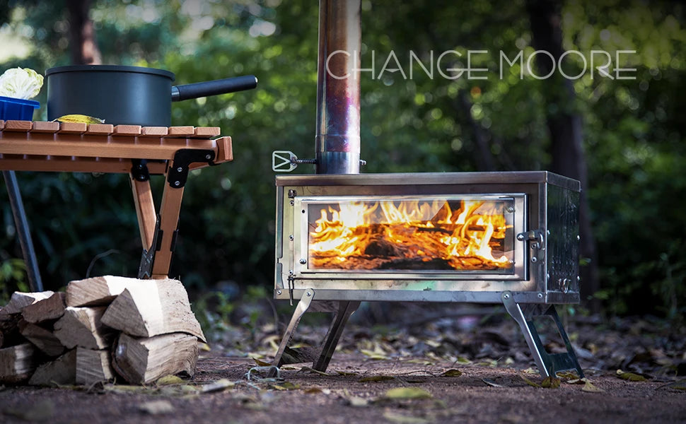 CHANGE MOORE Outdoor Portable Folding Secondary Conbustion Camping Wood Stove Detachable Burning Wood Stove Winter Camping