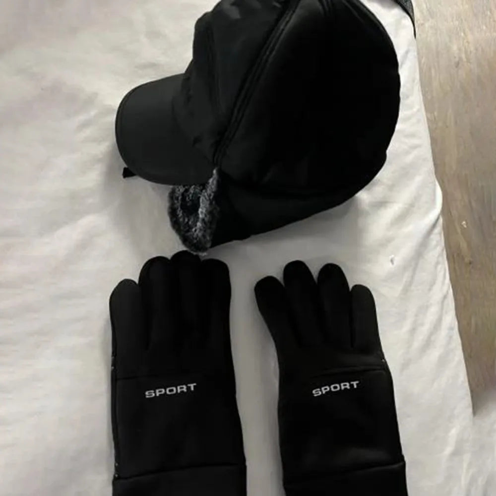 4Pcs Warm Thickened Cold-Proof Hat Winter Outdoor Cycling Warm Non-Slip Gloves Ski Windproof Face Mask Warm Four-Piece Set S003750