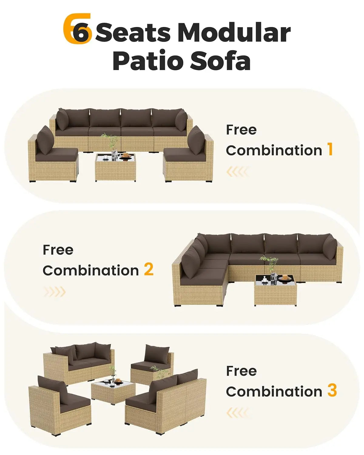 7-Piece Wicker Patio Furniture Set Non-Slip Cushion Outdoor Garden Balcony, Customized
