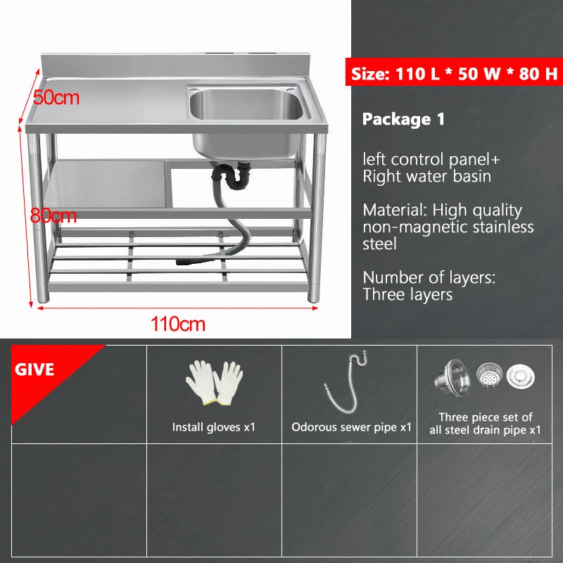Thickened Stainless Steel Washbasin Household Sink Double Sink Kitchen Washing Basin Countertop Integrated with Bracket Sink