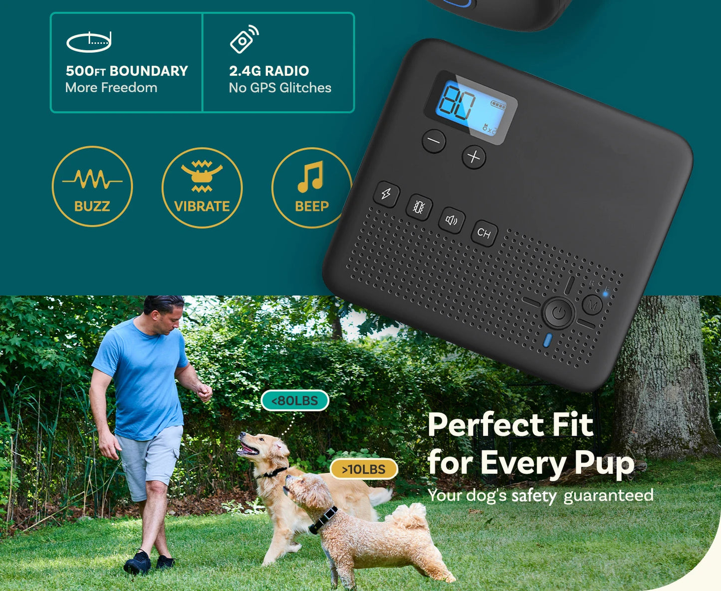 2 IN 1 Wireless Electronic Dog Fence System & Remote Training Collar Beep Shock Vibration and Pet Containment For All Puppy Size