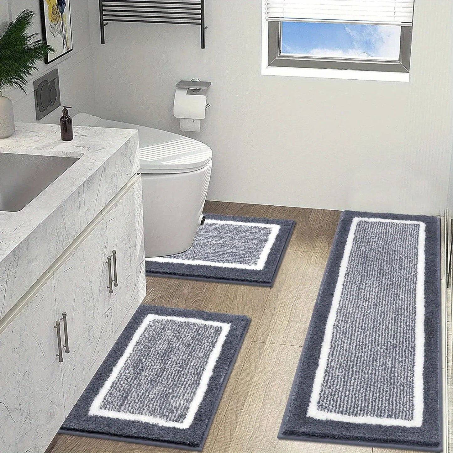 Washable Microfiber Bathroom Rugs Set 3pcs/set  Non Slip Absorbent Bath Mats for Bathroom Floor / Shower Mat/ Bathroom Rug/욕실 카펫
