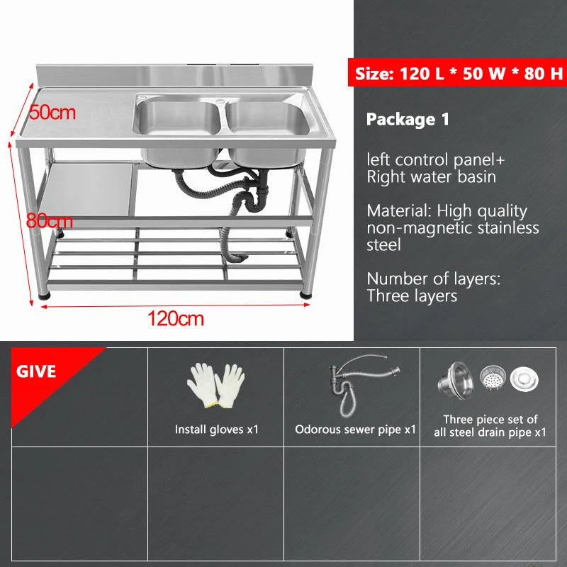 Thickened Stainless Steel Washbasin Household Sink Double Sink Kitchen Washing Basin Countertop Integrated with Bracket Sink
