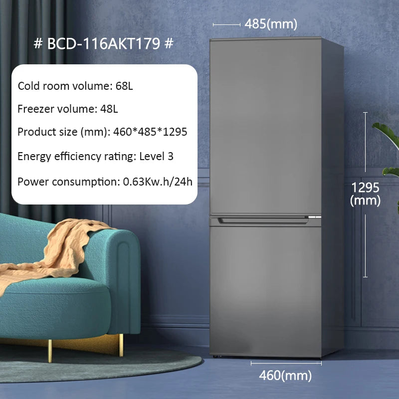 Household Retro Small Energy Saving Refrigerator Double Door Kitchen Small Fridge Freezer for Apartment Home Kitchen Smart