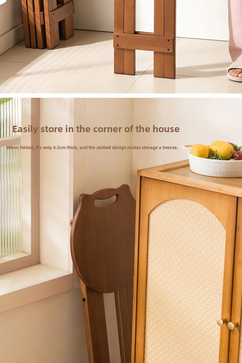 Retro style bamboo folding stool, household foldable round stool, foldable high stool, bar stool, restaurant dining stool