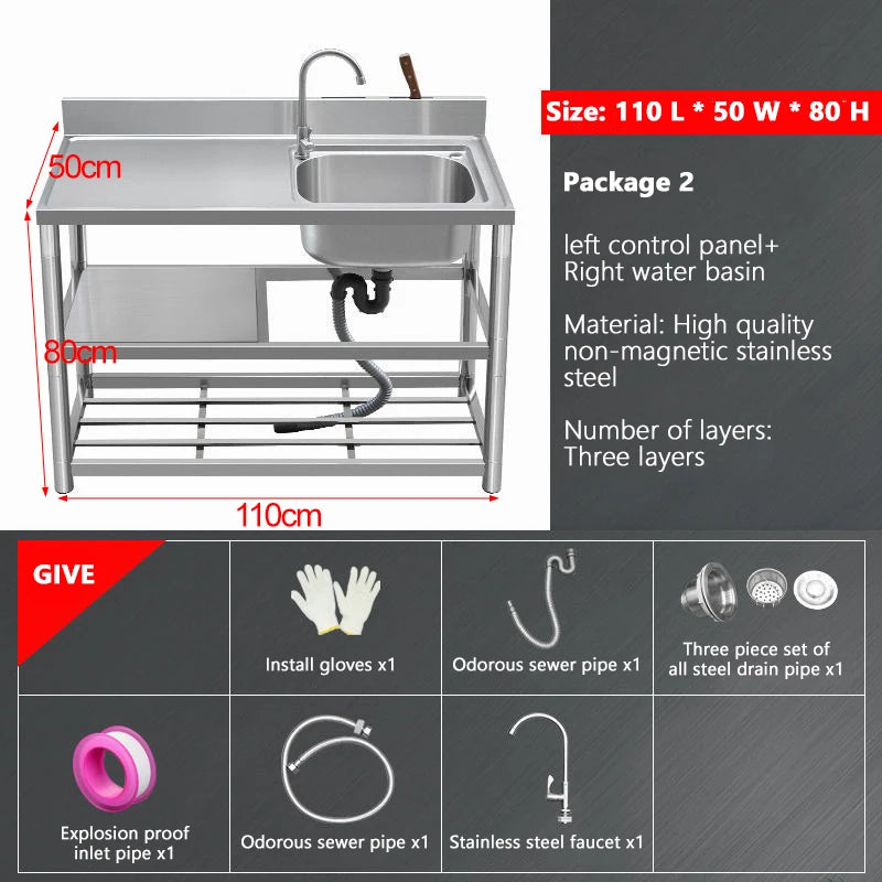 Thickened Stainless Steel Washbasin Household Sink Double Sink Kitchen Washing Basin Countertop Integrated with Bracket Sink