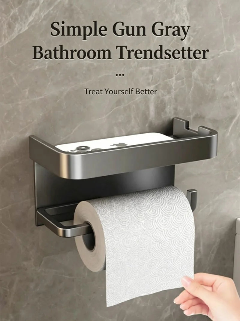 Wall-mounted Bathroom Tissue Holder, No Drill Roll Paper Rack, Toilet Paper Storage Organizer for Restroom