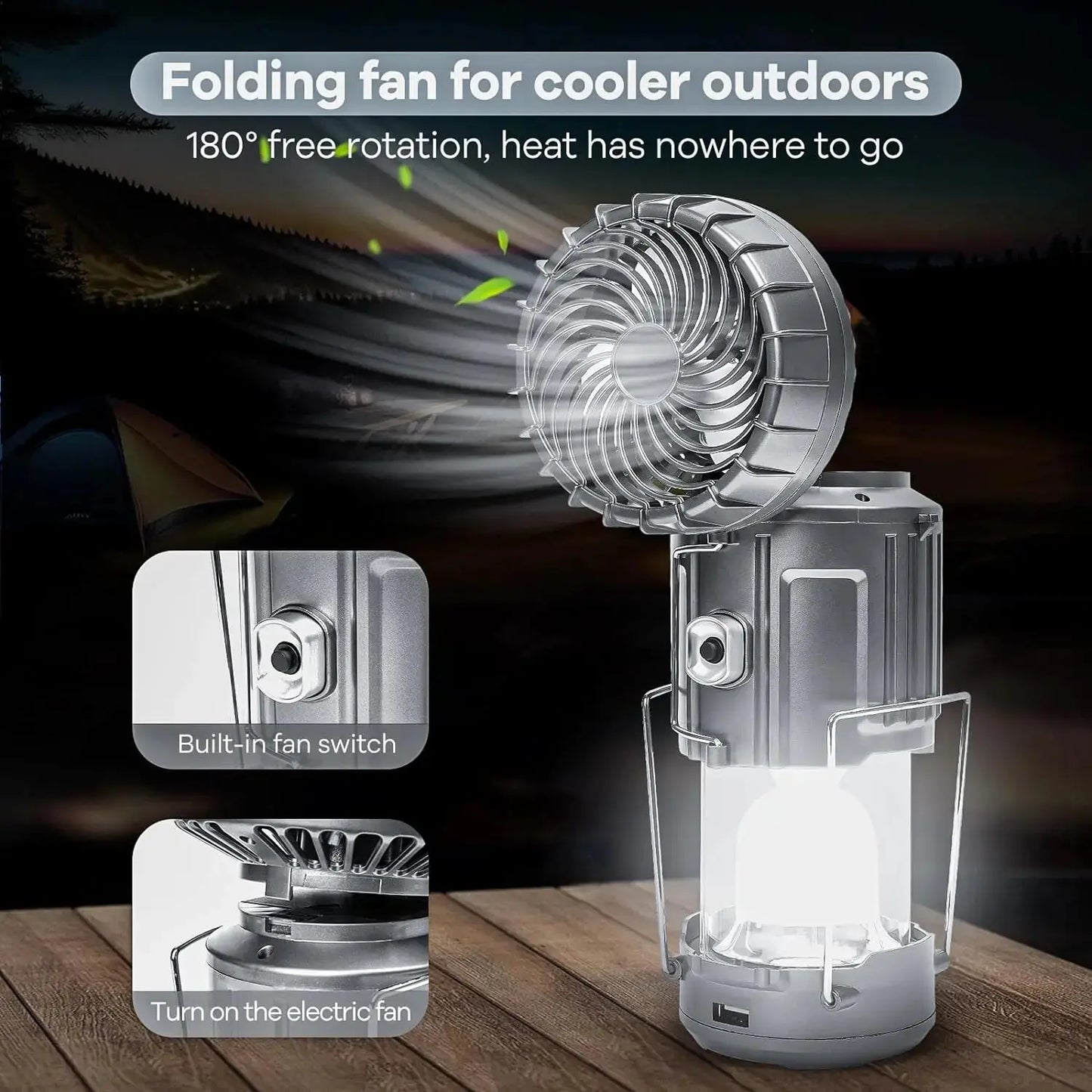 Solar Camping Lantern with Fan Rechargeable Camping Fans Charging Light for Hurricane Power Outage Tent Emergency Camping Gear WardBoyzPROShop