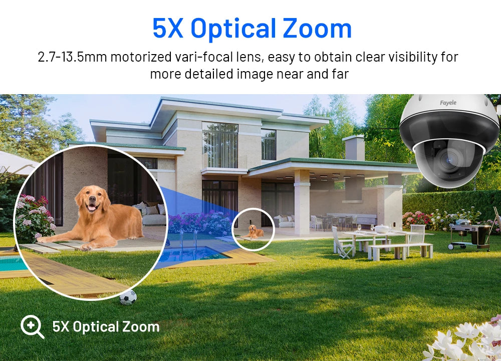 Security Dome 2.4/5 GHz WiFi PTZ Camera Outdoor 5MP Wireless IP Camera 5X Zoom Indoor Auto Tracking Infrared Night Vision 2-Way