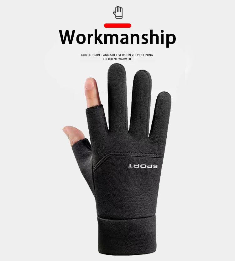 Winter Men's Gloves Are Velvet-Lined, Warm, Non-Slip, and Have Two Fingers Exposed for Driving and Riding Motorcycles, Windproof and Waterproof Gloves