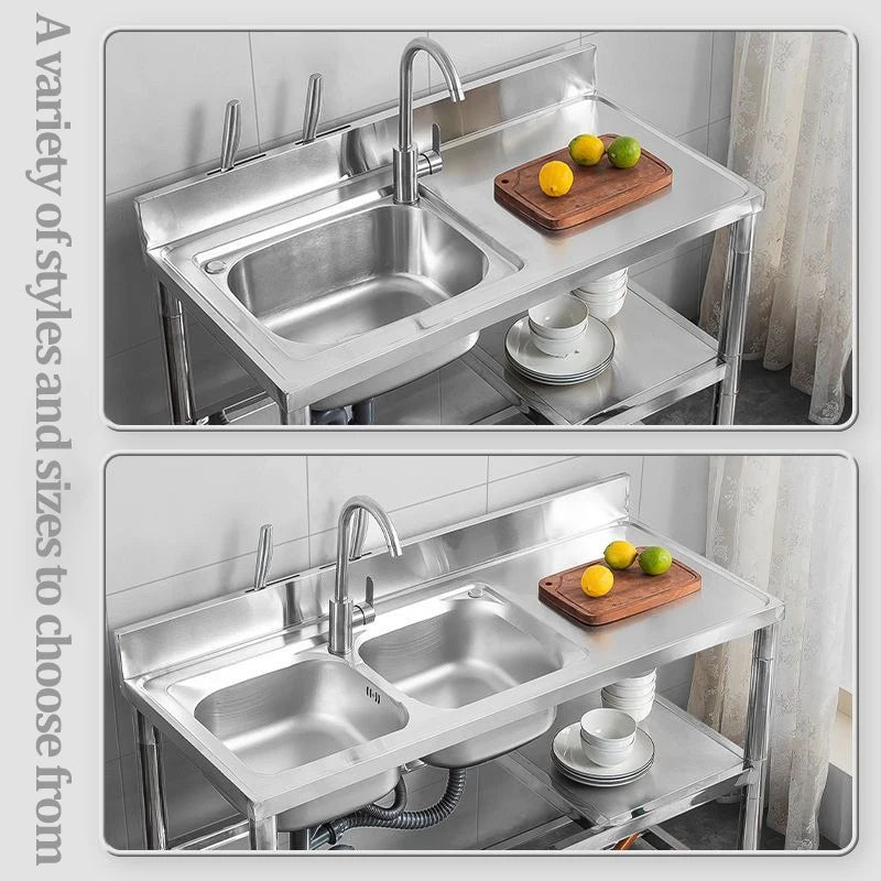 Thickened Stainless Steel Washbasin Household Sink Double Sink Kitchen Washing Basin Countertop Integrated with Bracket Sink