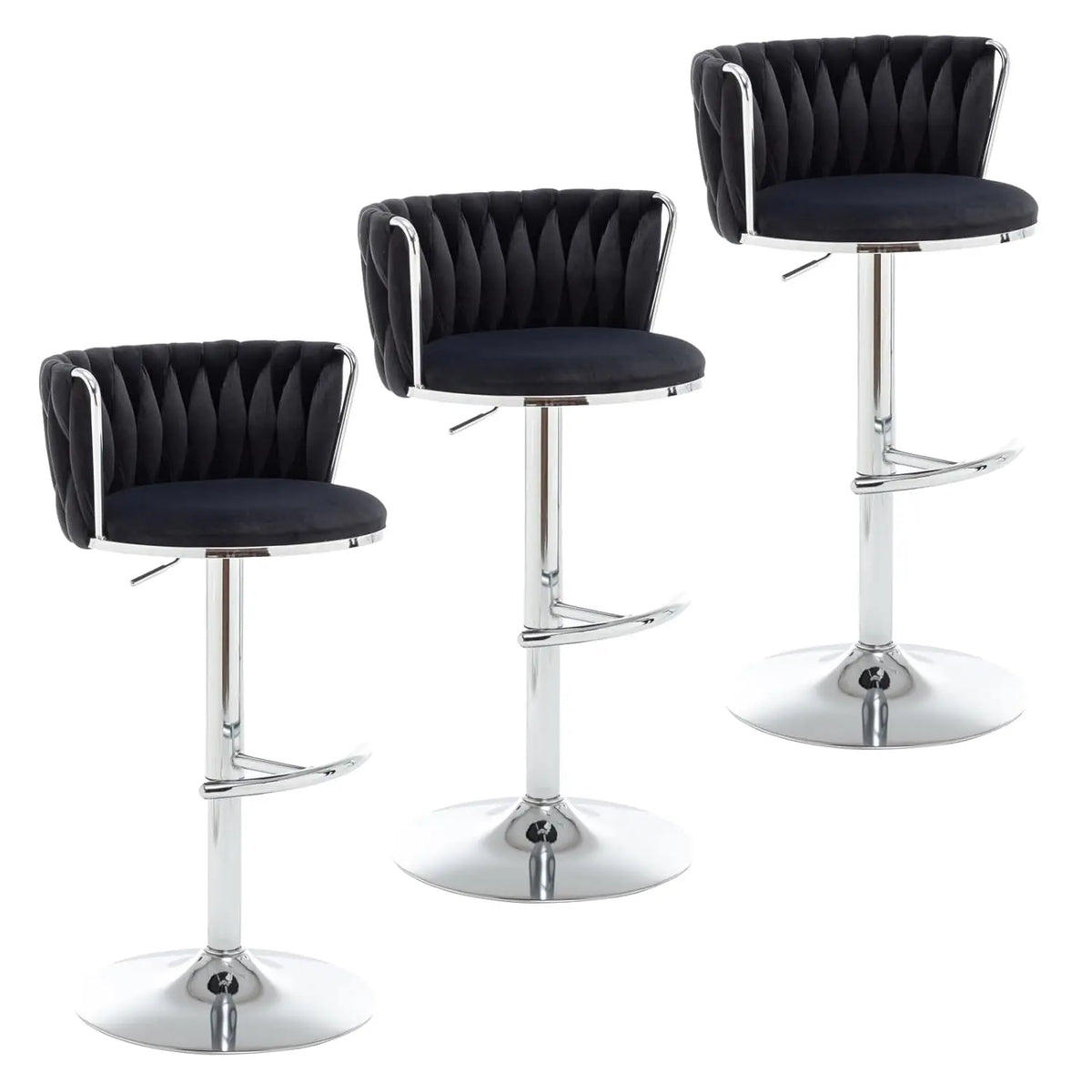 Gold Velvet Bar Stools Set of 3, Swivel Counter Height Bar Stools with Back, Adjustable Woven Barstools for Kitchen, Customized