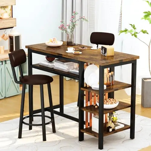 3 Piece Bar Dining Table Set, Modern Bar Table and Stools for 2, Kitchen Counter Height Dining Table Set with 4