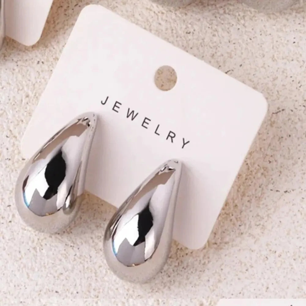 Gold Color Water Drop Earring Stud Simple Design Ins Women Post Earrings 3 Size Available Silver Color Big Surface Girls Jewelry