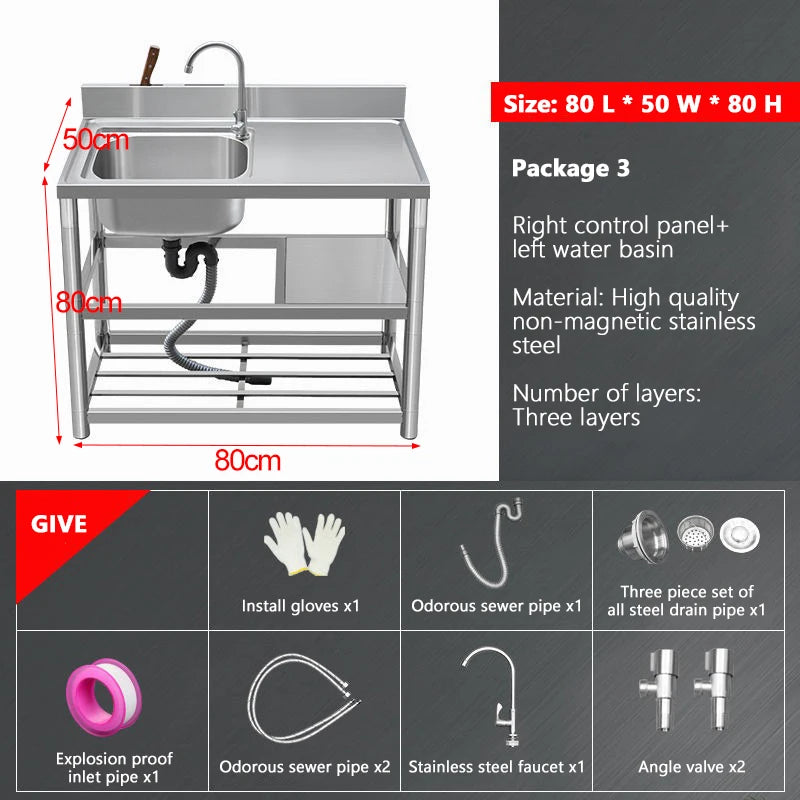 Thickened Stainless Steel Washbasin Household Sink Double Sink Kitchen Washing Basin Countertop Integrated with Bracket Sink