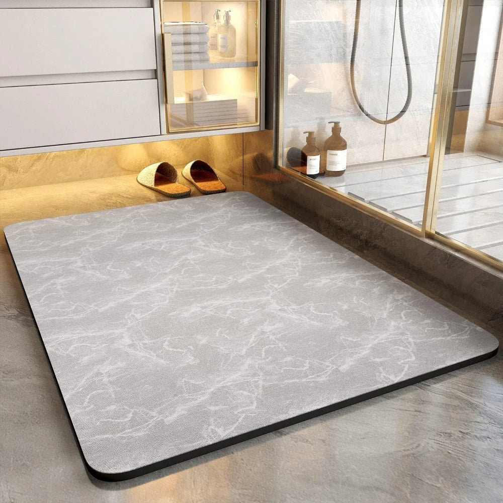 Bathroom Absorbent Diatomaceous Earth Mat with Stone Print Non Slip Quick Dry Shower Rug for Bathroom Door Entry Home Decor