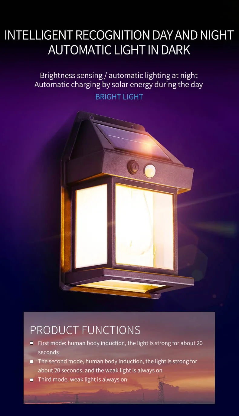 Solar Outdoor Waterproof LED Wall Light Powerful Solar Energy Lamp with Light Sensor for Garden Yard Fence House Decoration