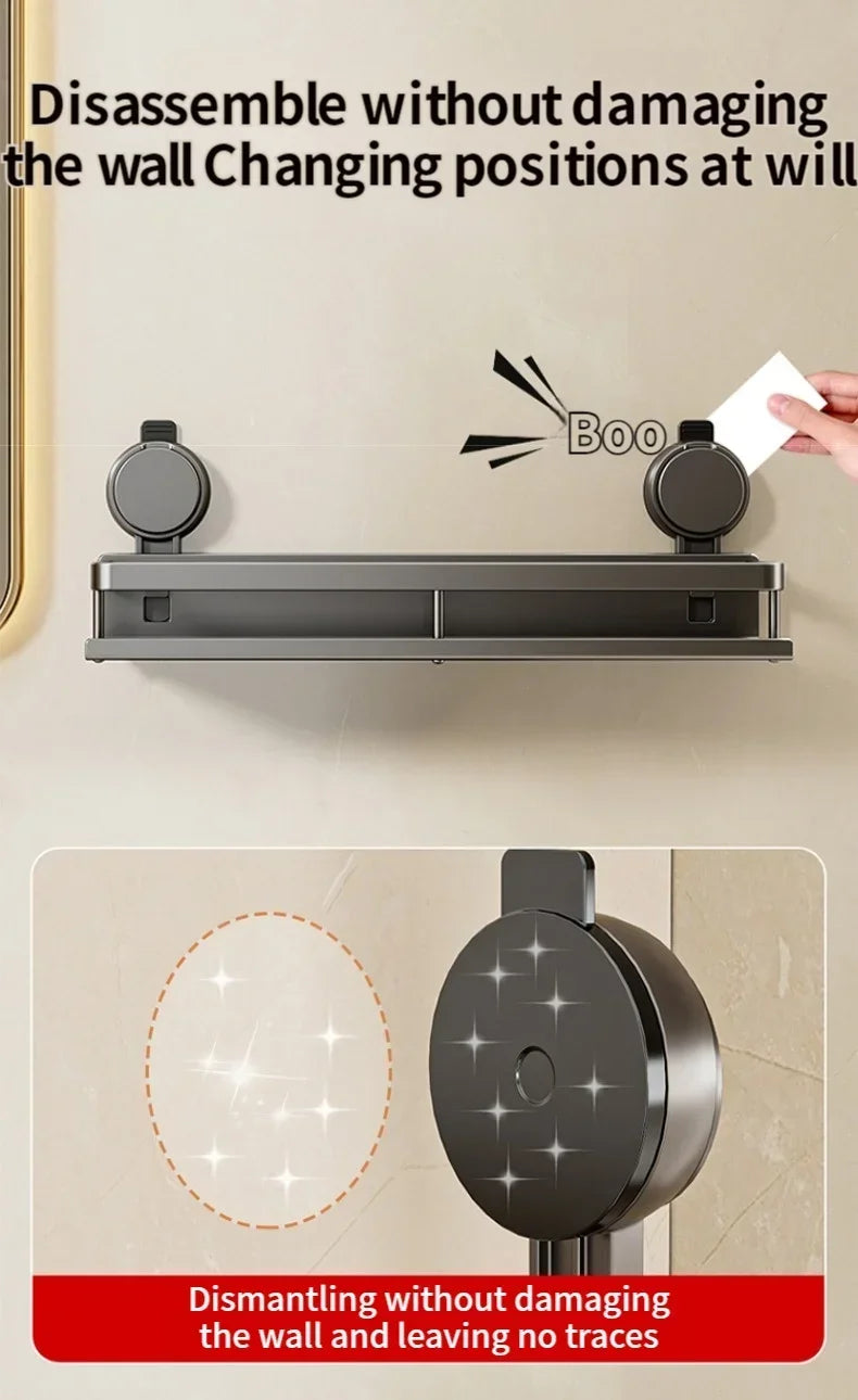No Drill Bathroom Shelf with Suction Cup Waterproof Aluminum Storage Rack Shower Organizer for Shampoo Soap Toiletries