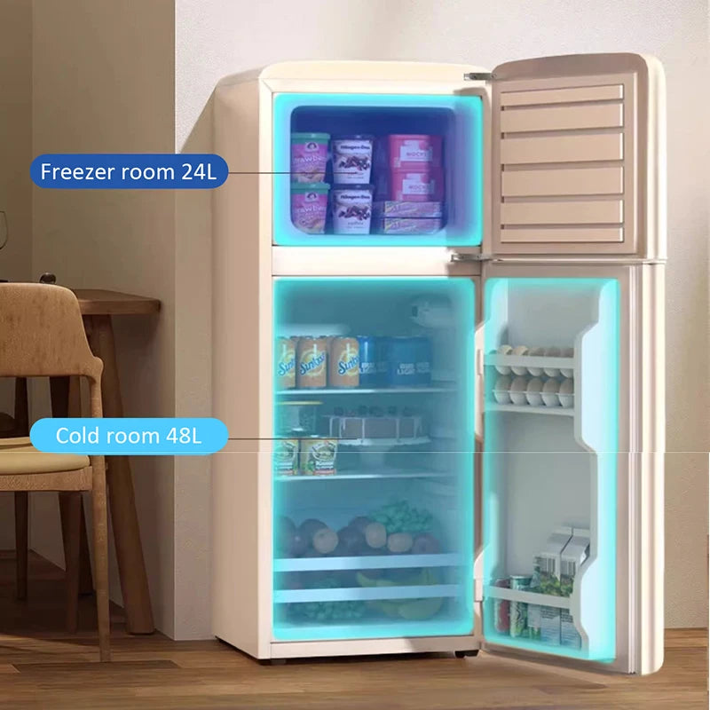 Household Retro Small Energy Saving Refrigerator Double Door Kitchen Small Fridge Freezer for Apartment Home Kitchen Smart