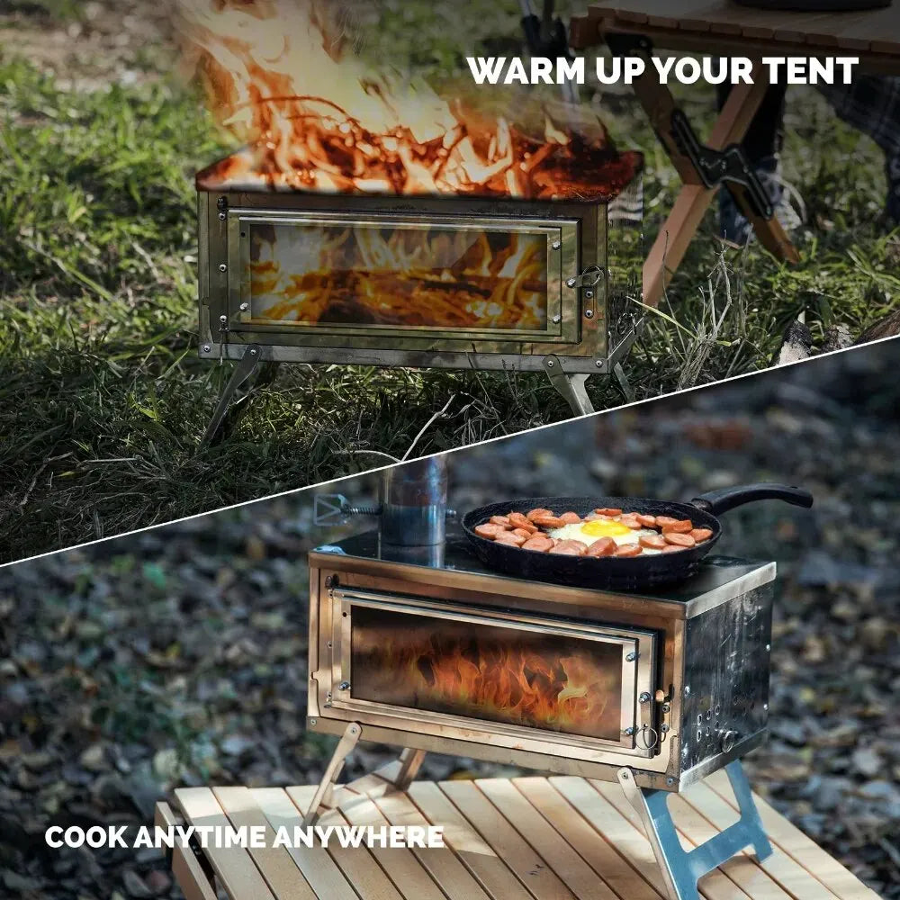 CHANGE MOORE Outdoor Portable Folding Secondary Conbustion Camping Wood Stove Detachable Burning Wood Stove Winter Camping