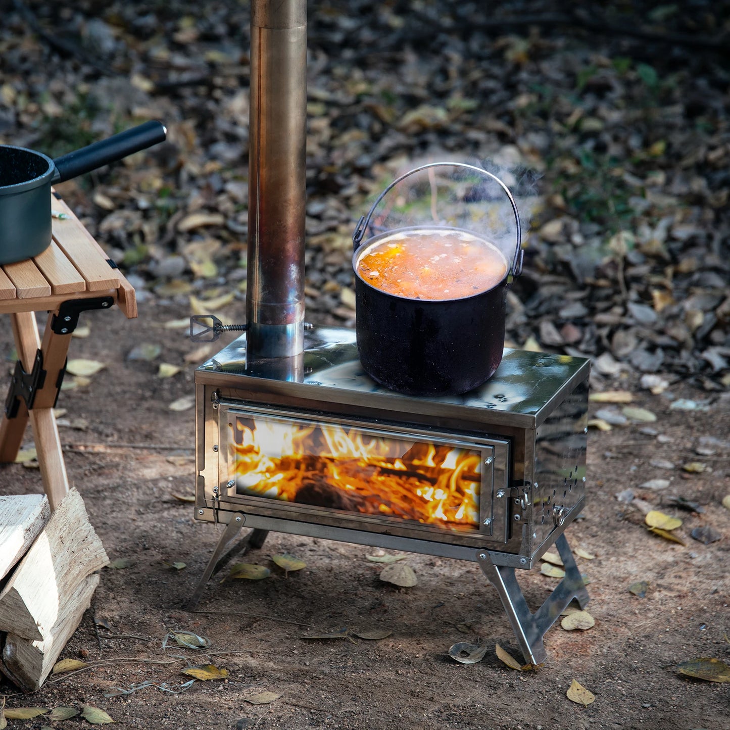 CHANGE MOORE Outdoor Portable Folding Secondary Conbustion Camping Wood Stove Detachable Burning Wood Stove Winter Camping