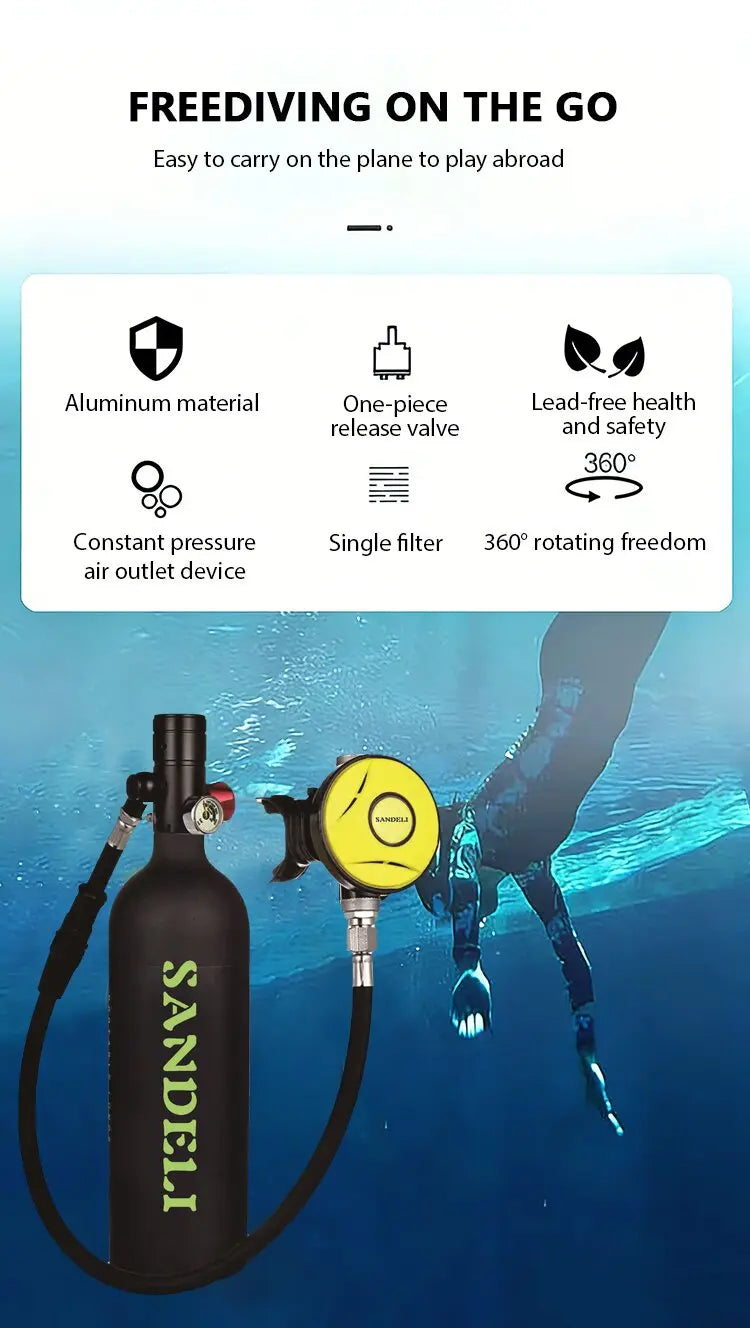 Diving regulator with 1L tank, underwater oxygen cylinder, scuba set, professional equipment