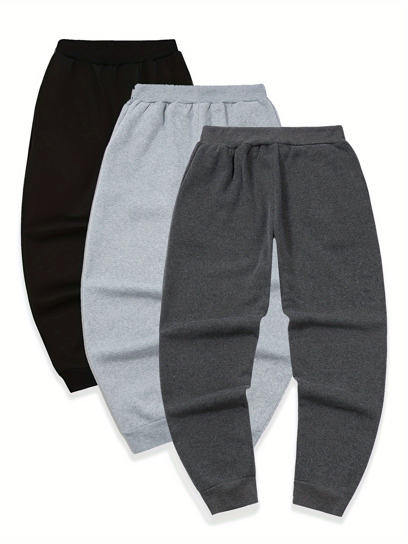 3pcs Men's Casual Jogger Sweatpants - Soft, Comfortable, Polyester Blend for Fall & Winter, Black/Navy/Gray WardBoyzPROShop