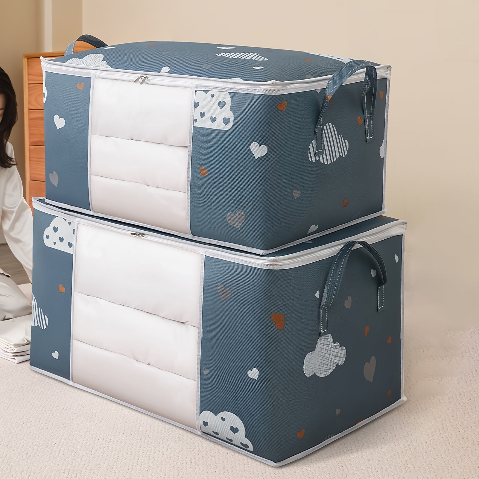 Large Capacity Clothes Storage Bag Organizer With Reinforced Handle, Suitable For Blankets, Bedding, Foldable With Sturdy Zipper, Clear Window Christmas, Halloween, Thanksgiving Gift Easter Gift WardBoyzPROShop