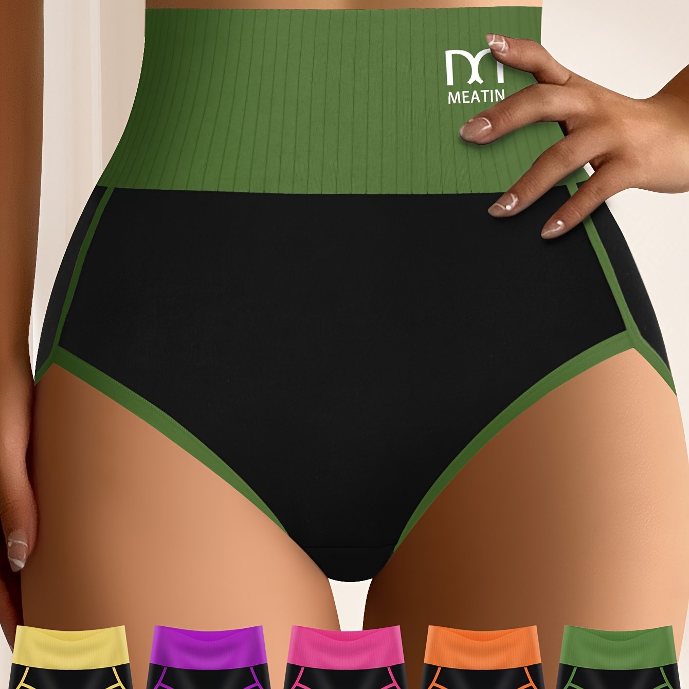 QUASTI 5 Pieces Women's Clashing Stripes Breathable Comfort Fit Women's High Waisted Panties Elastic Soft Hip Wrap High Waisted Thigh Panties And Women's High Waisted Sports Fashion Panties