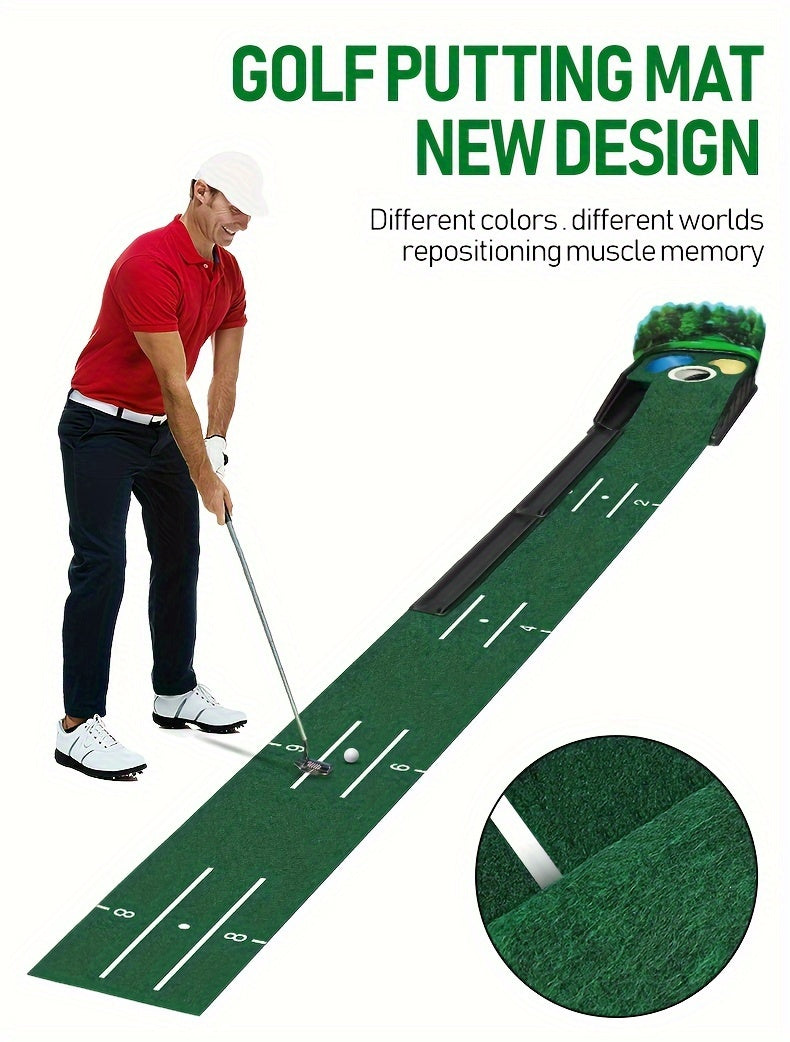 [Lenticular 3D] HUAEN Golf Putting Mat - 8ft Indoor Practice Mat with 3D Backplate and Ball Return WardBoyzPROShop