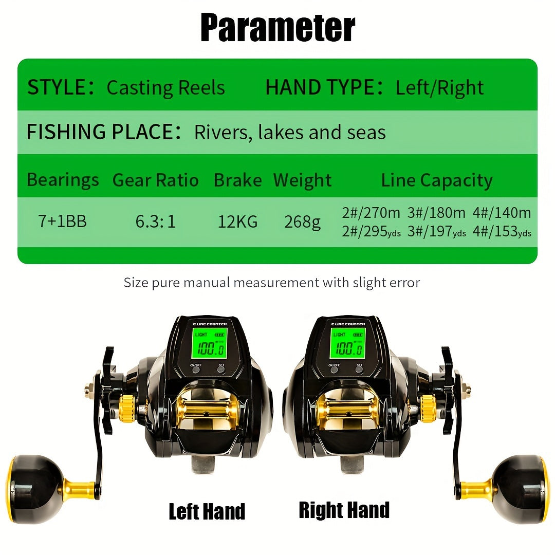 1pc 6.3:1 Gear Ratio Electronic Fishing Reel, Large Screen Counting Baitcasting Reel, Digital Display Fishing Reel With 26.46LB Brake Force, Fishing Tackle For Saltwater WardBoyzPROShop