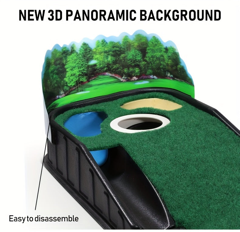 [Lenticular 3D] HUAEN Golf Putting Mat - 8ft Indoor Practice Mat with 3D Backplate and Ball Return WardBoyzPROShop