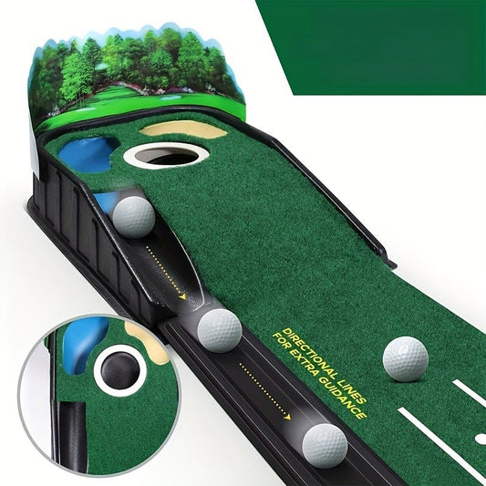 [Lenticular 3D] HUAEN Golf Putting Mat - 8ft Indoor Practice Mat with 3D Backplate and Ball Return WardBoyzPROShop