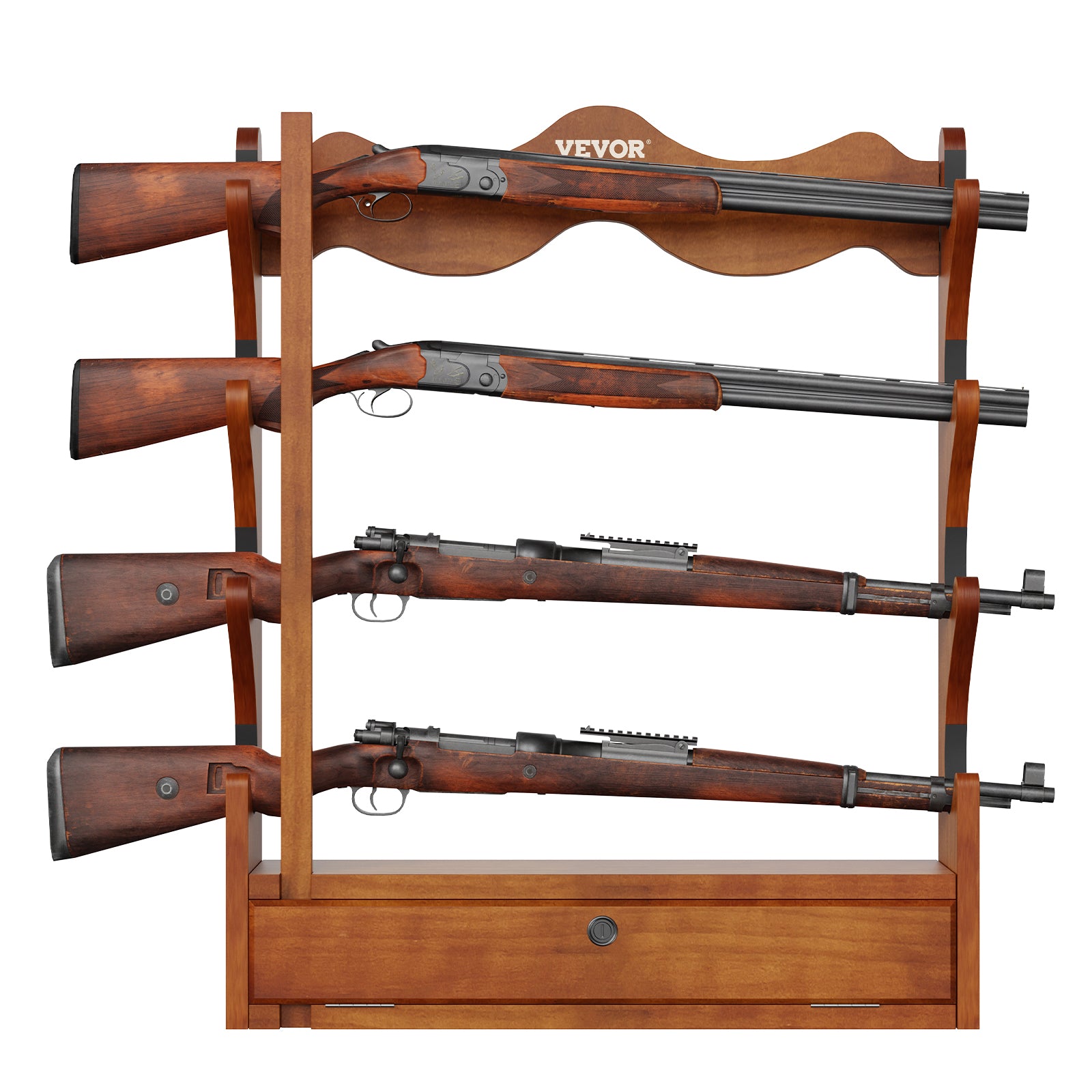 VEVOE Gun Rack, Wood Gun Rack Wall Mount, Gun Display Rack Holds 4 Rifles, Shotguns, 132 lb Heavy Duty Wall Storage Display Rifle Rack with Soft Padding - WardBoyzPROShop