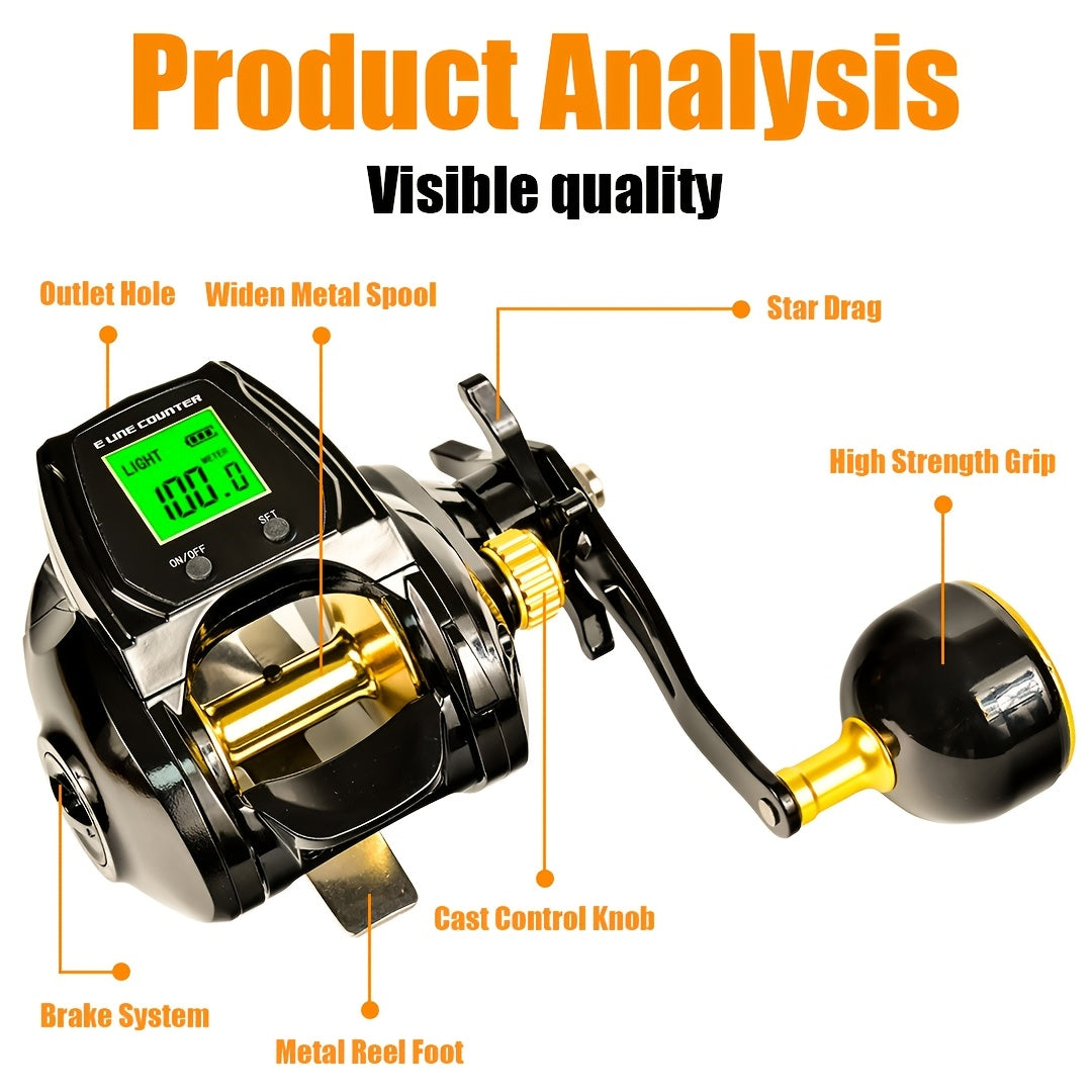 1pc 6.3:1 Gear Ratio Electronic Fishing Reel, Large Screen Counting Baitcasting Reel, Digital Display Fishing Reel With 26.46LB Brake Force, Fishing Tackle For Saltwater WardBoyzPROShop