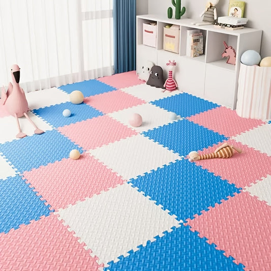 40 Piece Beige, Pink, Navy Blue, Gray Spliced Floor Mats - 30cm x 30cm x 1.0cm Thick Crawling Mat, Yoga Mat WardBoyzPROShop