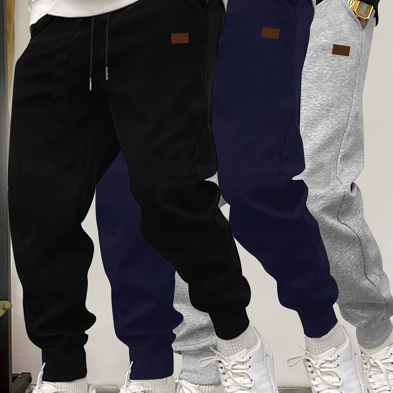 3pcs Men's Casual Jogger Sweatpants - Soft, Comfortable, Polyester Blend for Fall & Winter, Black/Navy/Gray WardBoyzPROShop