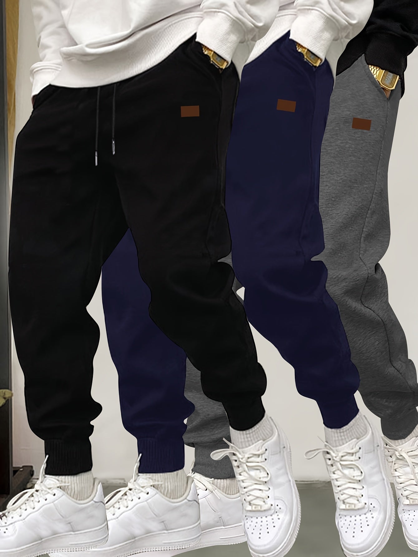 3pcs Men's Casual Jogger Sweatpants - Soft, Comfortable, Polyester Blend for Fall & Winter, Black/Navy/Gray WardBoyzPROShop