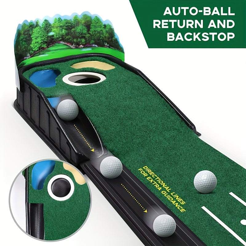 [Lenticular 3D] HUAEN Golf Putting Mat - 8ft Indoor Practice Mat with 3D Backplate and Ball Return WardBoyzPROShop