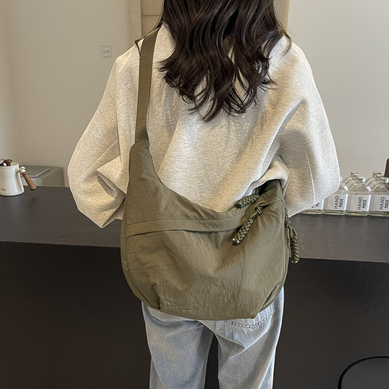 [Large Capacity Crossbody Dumpling Bag] 1pc Elegant Women's Crossbody Dumpling Bag - Versatile Casual Shoulder Backpack, Large Capacity, Lightweight, Solid Color (Army Green/Ginger Yellow/Gray/), Nylon Material with Tassel De WardBoyzPROShop
