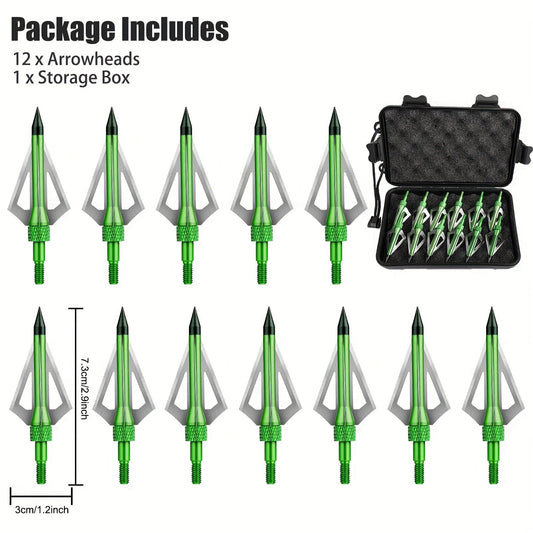 12pcs Archery Hunting Arrowheads, 100 Grain Archery Broadheads, with Storage Box, for Crossbow Recurve Bow, Compound Bow WardBoyzPROShop