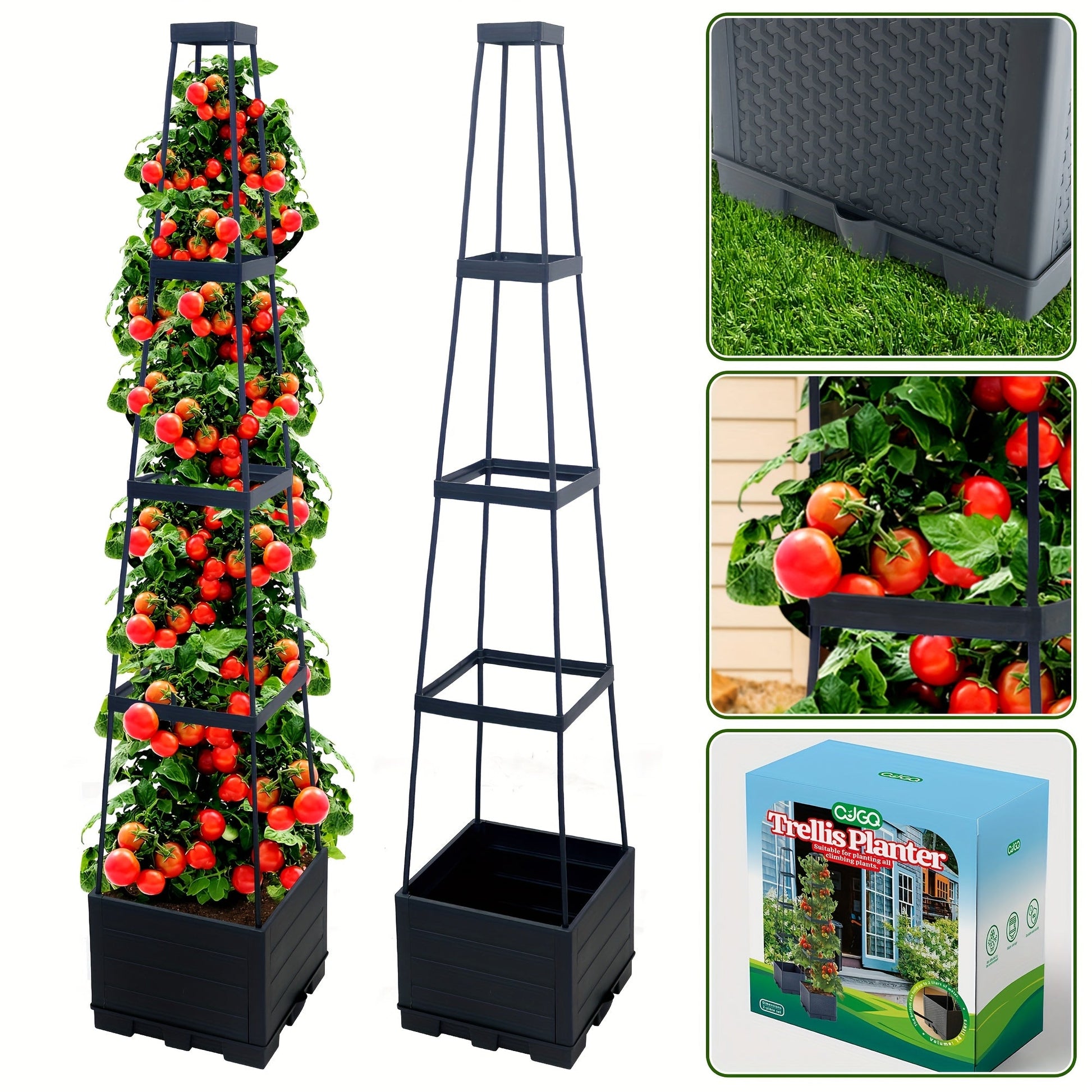 2 Pack 44.8Inch Tomato Planter Box With Trellis Self-Watering Tomato Cage With Trapezoidal Trellis Climbing Plants In Patio Garden Indoor Outdoor WardBoyzPROShop
