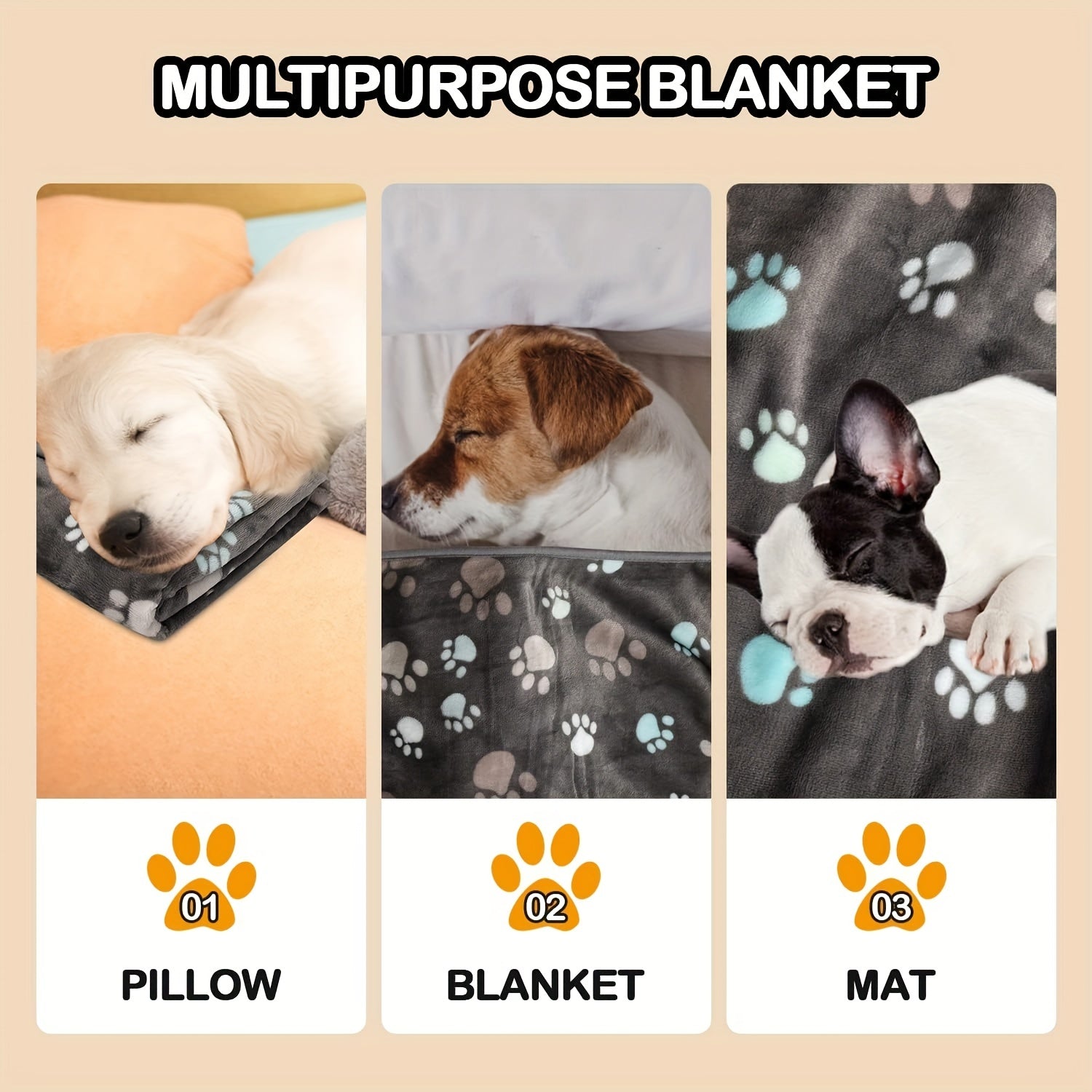 1pc Washable Flannel Paw Print Dog Blanket, Soft Pet Mat Cover for Dog Nest Cage Bed WardBoyzPROShop