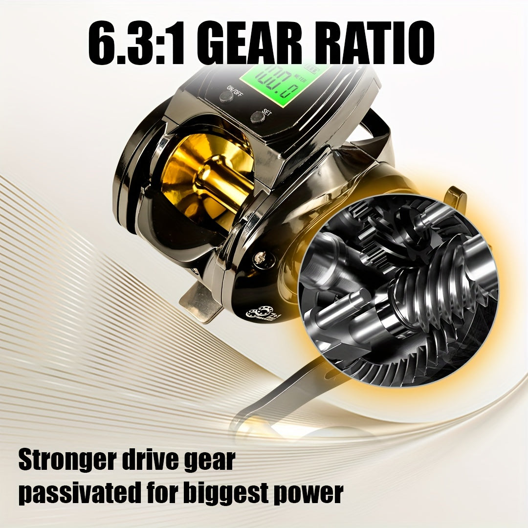 1pc 6.3:1 Gear Ratio Electronic Fishing Reel, Large Screen Counting Baitcasting Reel, Digital Display Fishing Reel With 26.46LB Brake Force, Fishing Tackle For Saltwater WardBoyzPROShop