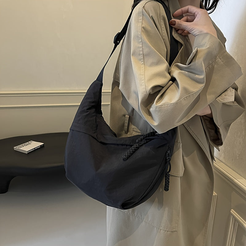 [Large Capacity Crossbody Dumpling Bag] 1pc Elegant Women's Crossbody Dumpling Bag - Versatile Casual Shoulder Backpack, Large Capacity, Lightweight, Solid Color (Army Green/Ginger Yellow/Gray/), Nylon Material with Tassel De WardBoyzPROShop