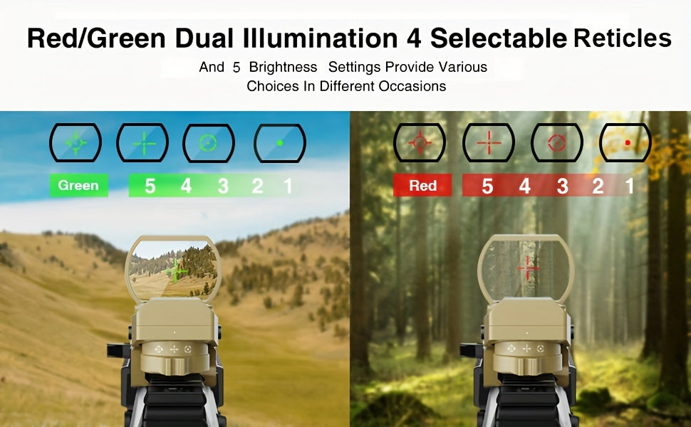 1X22X33 Red/Green Dot Gun Sight with 20mm Rail - Tactical Red Dot Sight, 4 Reticle Patterns, 5 Brightness Settings & Parallax Correction, Battery-Powered (Up to 36V), Compatible with Picatinny/Weaver Rails for Rifles, Pistols WardBoyzPROShop