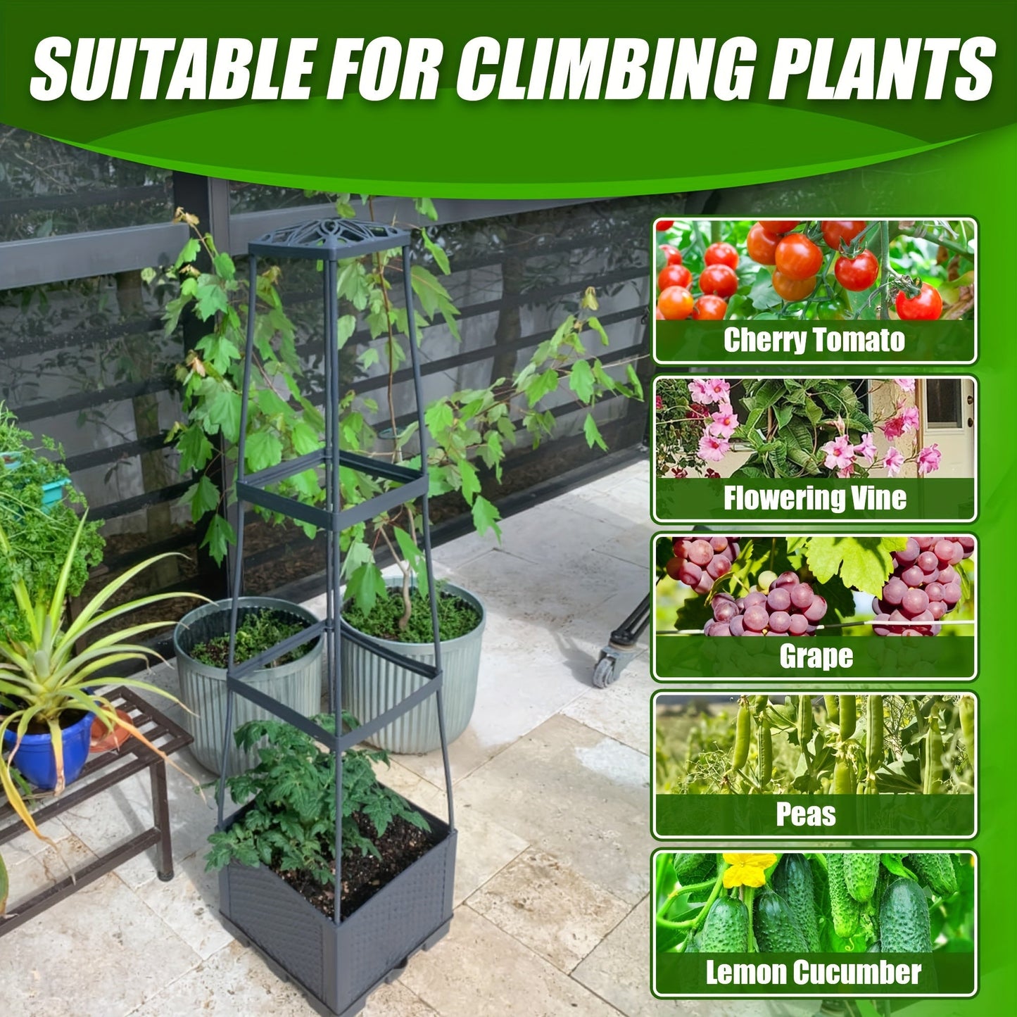 2 Pack 44.8Inch Tomato Planter Box With Trellis Self-Watering Tomato Cage With Trapezoidal Trellis Climbing Plants In Patio Garden Indoor Outdoor WardBoyzPROShop